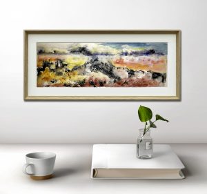 Set of 2 original panoramic abstract watercolor wall art