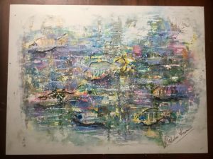 Original mix media artwork on yupo paper abstract aquarium 