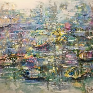 Original mix media artwork on yupo paper abstract aquarium