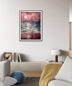 Pink and green sunset set of 2 paintings 