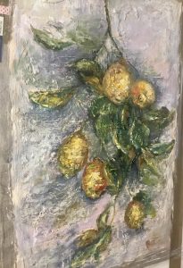 Lemons original oil painting on unstretched canvas,Monet inspired 