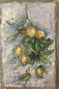 Lemons original oil painting on unstretched canvas,Monet inspired