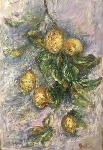 Lemons original oil painting on unstretched canvas,Monet inspired 
