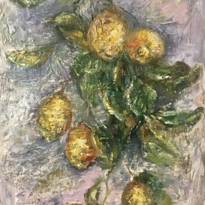 Lemons original oil painting on unstretched canvas,Monet inspired