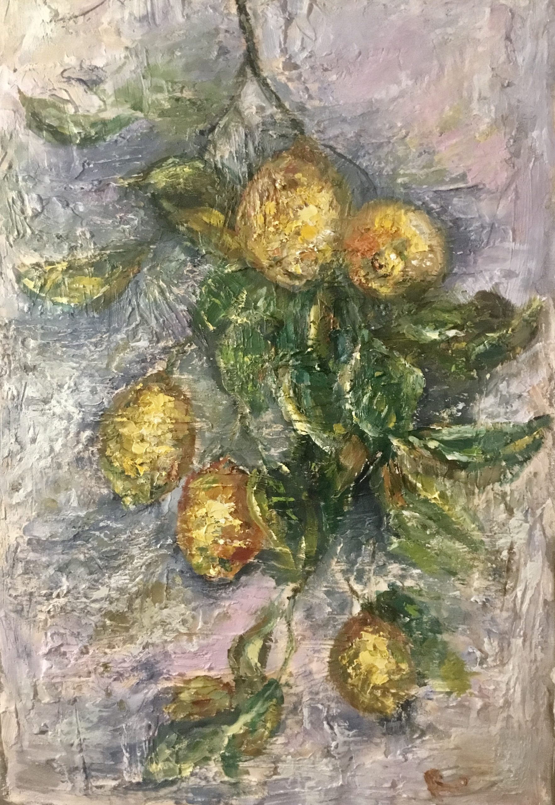 Lemons original oil painting on unstretched canvas,Monet inspired