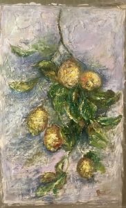 Lemons original oil painting on unstretched canvas,Monet inspired 