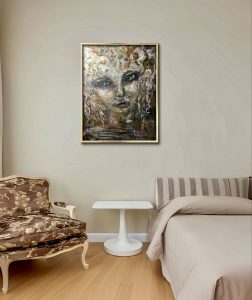 Fantasy woman-cat original acrylic mix media painting on canvas,one of a kind. Size 40/50 sm,16/20 inches,not framed. 