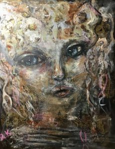 Fantasy woman-cat original acrylic mix media painting on canvas,one of a kind. Size 40/50 sm,16/20 inches,not framed. 