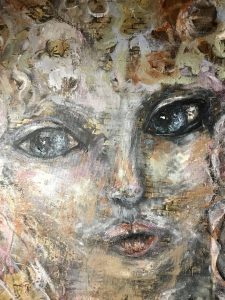 Fantasy woman-cat original acrylic mix media painting on canvas,one of a kind. Size 40/50 sm,16/20 inches,not framed. 