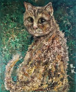 Magic cat original oil mix media painting on 3 d canvas