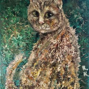 Magic cat original oil mix media painting on 3 d canvas