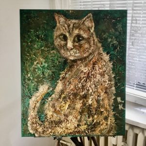 Magic cat original oil mix media painting on 3 d canvas