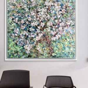 Apple blossom tree original oil painting on large canvas