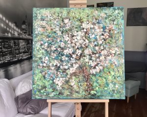 Apple blossom tree original oil painting on large canvas
