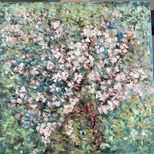 Apple blossom tree original oil painting on large canvas