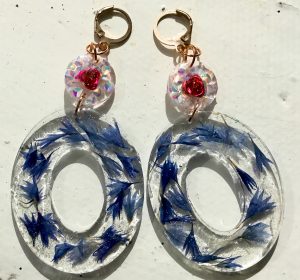Cornflower long drop earrings gift