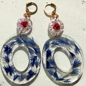 Cornflower long drop earrings gift