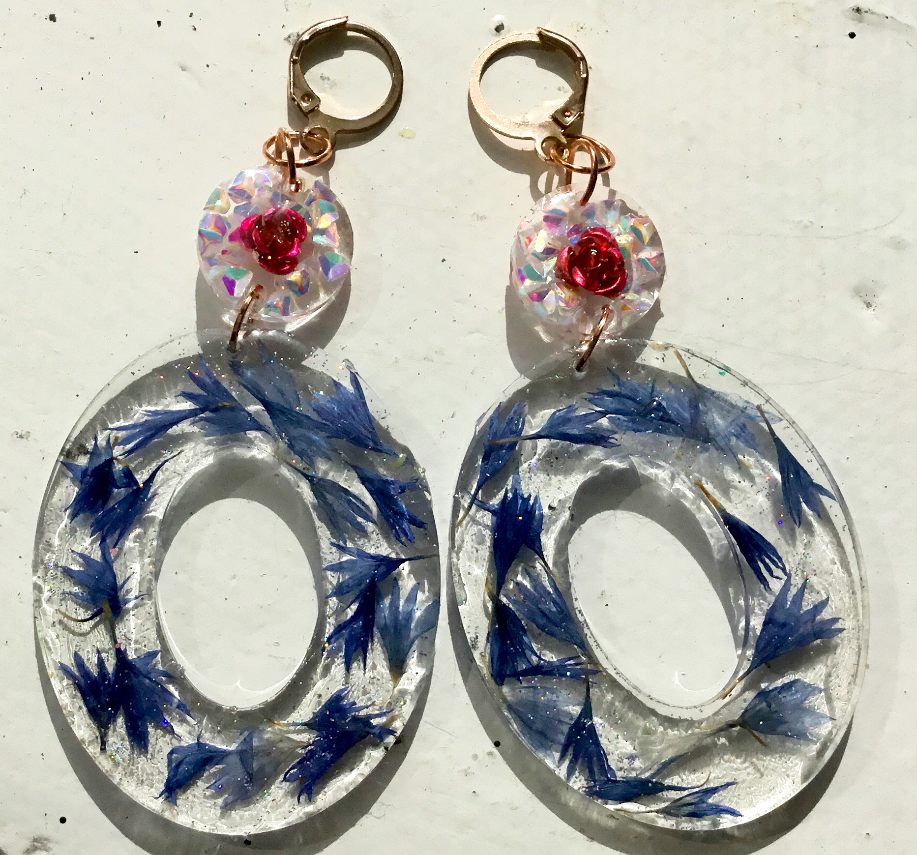Cornflower long drop earrings gift