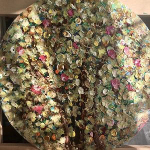 Fantasy of an apple tree original oil painting on round canvas
