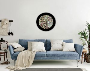 Fantasy of an apple tree original oil painting on round canvas