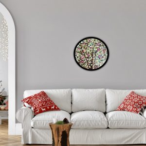 Fantasy of an apple tree original oil painting on round canvas