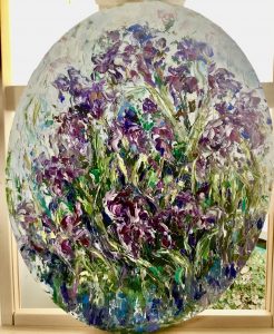 Irises oval canvas painting 