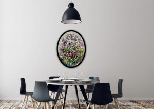 Irises oval canvas painting 