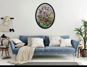 Irises oval canvas painting 