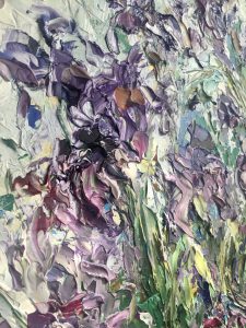 Irises oval canvas painting 