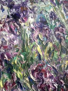 Irises oval canvas painting 