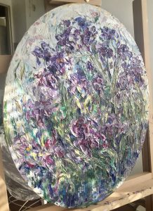 Irises oval canvas painting 