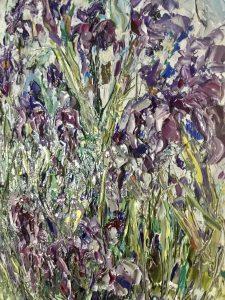 Irises oval canvas painting 