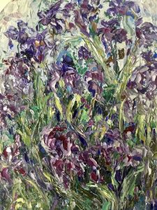 Irises oval canvas painting 