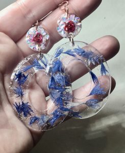 Cornflower long drop earrings gift