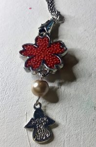 White daisy and holographic letters pendant necklace 