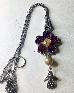 White daisy and holographic letters pendant necklace 