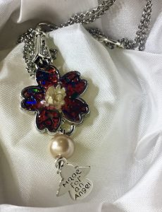 White daisy and holographic letters pendant necklace 