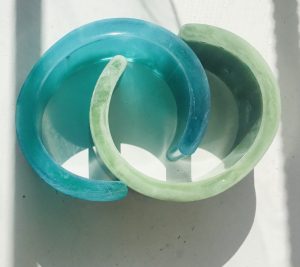 Set of 2 resin cuff bracelets,blue & green bracelets,watercolor effect resin bangles,unique handmade bracelets gifts for her, women jewelry.
