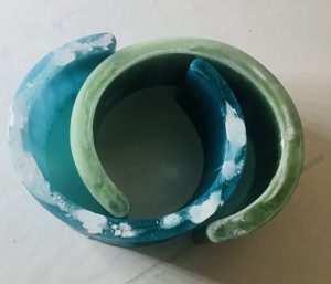 Set of 2 resin cuff bracelets,blue & green bracelets,watercolor effect resin bangles,unique handmade bracelets gifts for her, women jewelry.