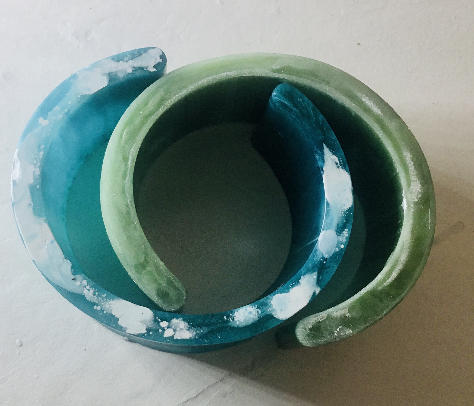 Set of 2 resin cuff bracelets,blue & green bracelets,watercolor effect resin bangles,unique handmade bracelets gifts for her, women jewelry.