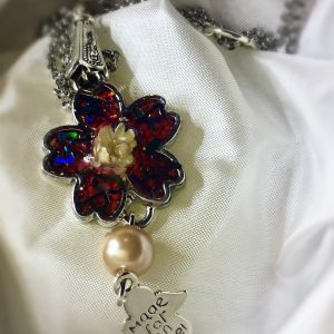 White daisy and holographic letters pendant necklace