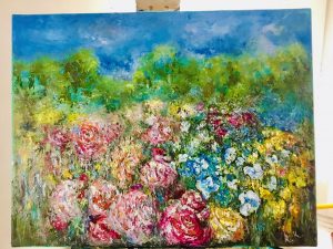 Blooming gardens original oil painting on large canvas