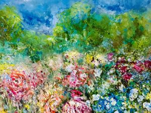 Blooming gardens original oil painting on large canvas