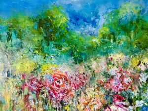 Blooming gardens original oil painting on large canvas