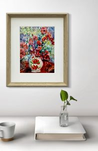 Red flowers in a vase watercolour painting 