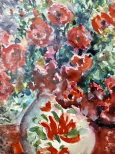 Red flowers in a vase watercolour painting 