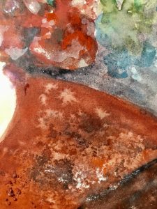 Red flowers in a vase watercolour painting 