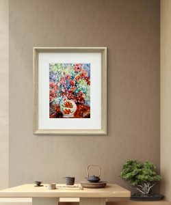 Red flowers in a vase watercolour painting 