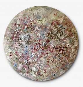 Moon gardens original oil painting on round canvas