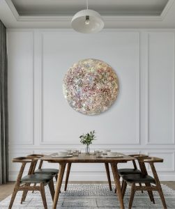 Moon gardens original oil painting on round canvas